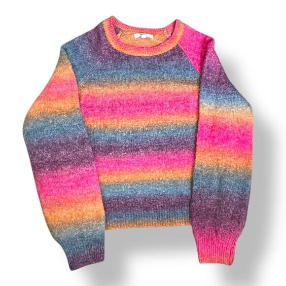 BB Dakota Steve Madden Rainbow Fuzzy Loose Knit Oversized Striped Sweater XL - Picture 1 of 10
